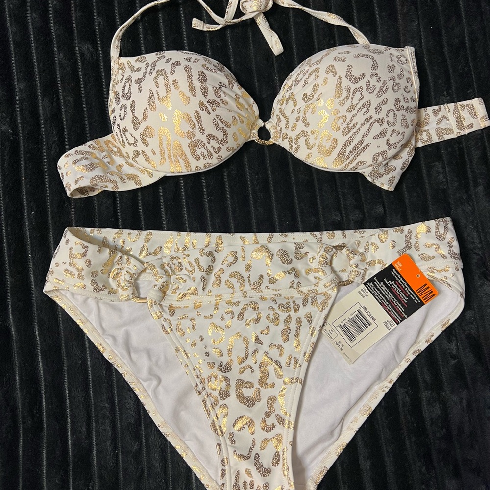 NWT Gold and White Bikini Set with Underwire Top